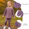 DEFAHN Toddler Girl Fall Clothes Set Warm Soft 2-piece Long Sleeve Ribbed Knit Tee & Leggings Winter Drop Shoulder Girl Set 5-6Y view 2