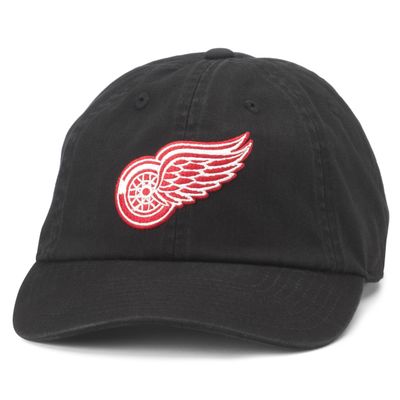 AMERICAN NEEDLE Detroit Red Wings NHL Baseball Hat, Casual Relaxed Fit with Curved Brim, Adjustable Buckle Strap Dad Cap, Blue Line Collection, Black