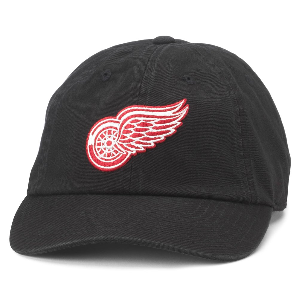 AMERICAN NEEDLE Detroit Red Wings NHL Baseball Hat, Casual Relaxed Fit with Curved Brim, Adjustable Buckle Strap Dad Cap, Blue Line Collection, Black