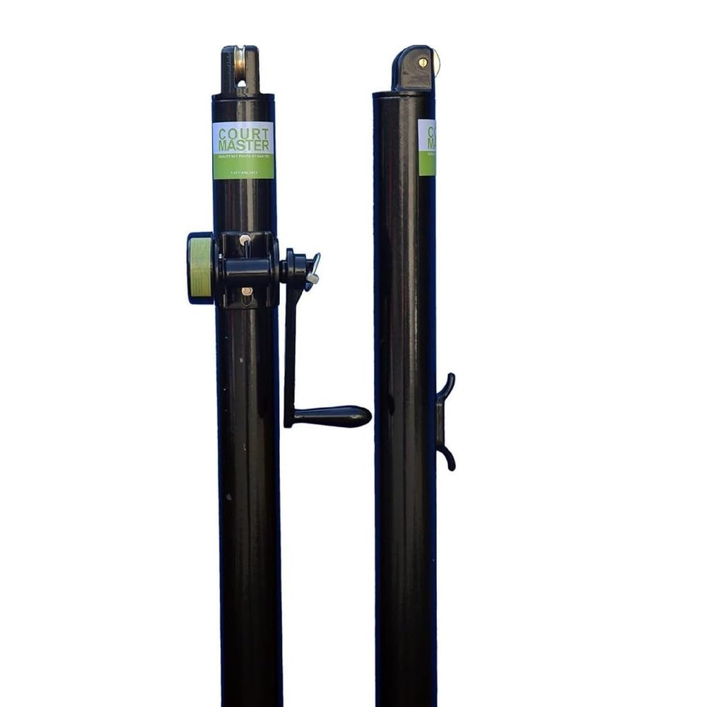 Pickleball Post Kit by Courtmaster - 2-7/8" OD (Black) External Wind Posts with Galvanized Post Ground Sleeves