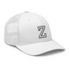 RIVEMUG Initial Letter Z Embroidered Premium Trucker Hat Curved Bill Mid Crown Adjustable Cap White view 4