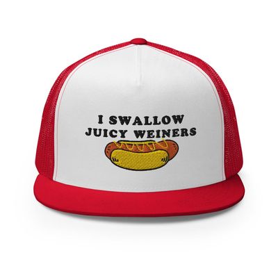 I Swallow Juicy Wieners, Funny, Joke, Sarcastic, Family Trucker Cap