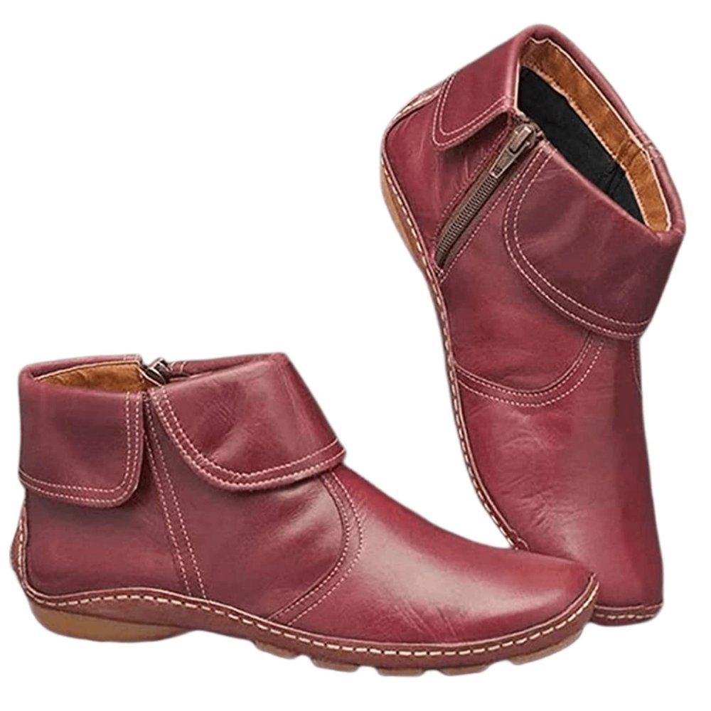 Ladmiple Combat Boots Womens Goth Leather Women's Cowboy Boots Cowgirl Ankle Boots Western Round Toe Pull On Short Booties Fashion Casual High Top Combat Walking Shoes