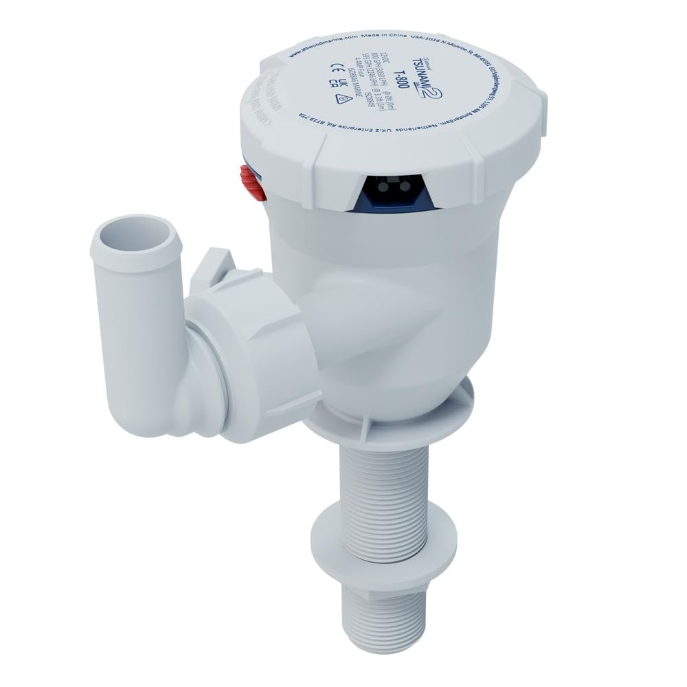 Attwood Tsunami Mk2 Aerator Pump T800 (12V), 800 GPH, Thru-Hull Straight with Fittings (Elbow & Straight). Direct Replacement for Attwood 4650-7, 5650-4