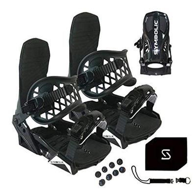 Symbolic Quick-Ratchit Snowboard Bindings & Stomp Pad & Leash Fit Most Boots 9-15 Freeride Freestyle All Mountain (L/XL-Men 9-15, Black)