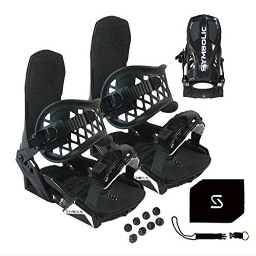 Symbolic Quick-Ratchit Snowboard Bindings & Stomp Pad & Leash Fit Most Boots 9-15 Freeride Freestyle All Mountain (L/XL-Men 9-15, Black)