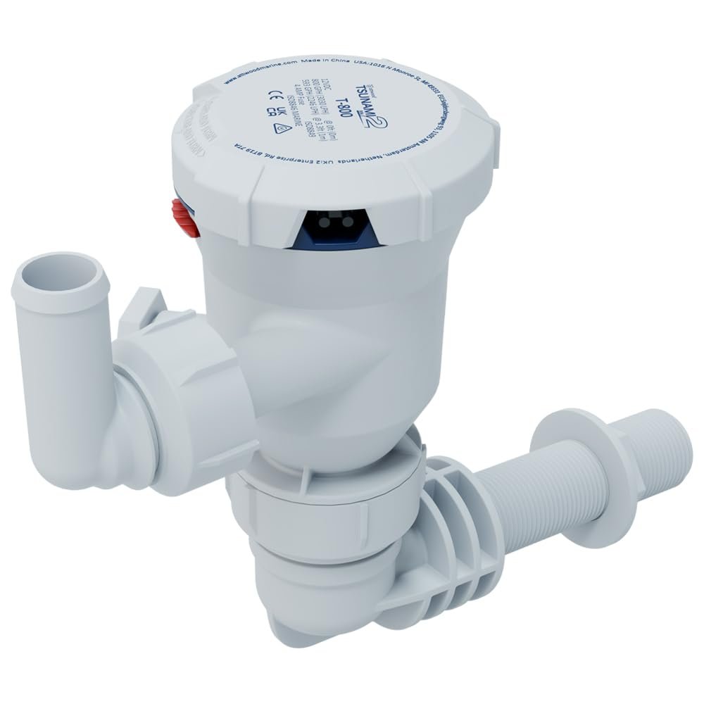 Attwood Tsunami Mk2 Aerator Pump T800 (12V), 800 GPH, Thru-Hull Elbow, with Fittings (Elbow & Straight), 5654-4