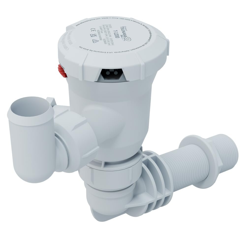 Attwood Tsunami Mk2 Aerator Pump T1200 (12V), 1200 GPH, Thru-Hull Elbow with Fittings (Elbow & Straight), 5664-4