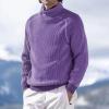 ZYXTIM Mens Turtleneck Sweaters Ribbed Casual Thermal Pullover Sweaters Fashion Solid Loose Knitted Muscle Shirts Purple view 2