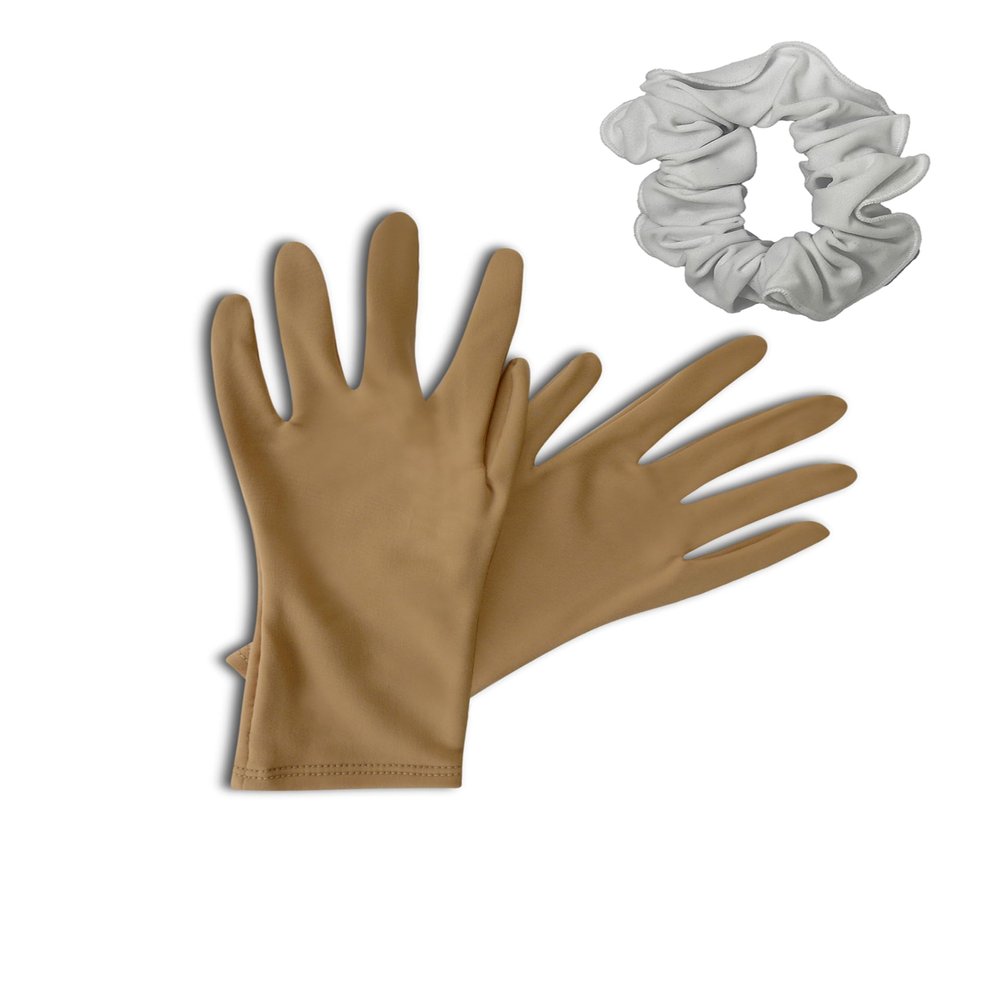 SG.MODA Figure Ice Skating Gloves Made in Europe Artica/Fleece, Bundle with Scrunchie/S