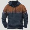 Ctreela Mens Ethnic Print Graphic Sweatshirts Western Aztec Patchwork Drawstring Hoodies Fall Winter Casual Pullover Tops view 2
