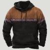 Ctreela Mens Ethnic Print Graphic Sweatshirts Western Aztec Patchwork Drawstring Hoodies Fall Winter Casual Pullover Tops view 2