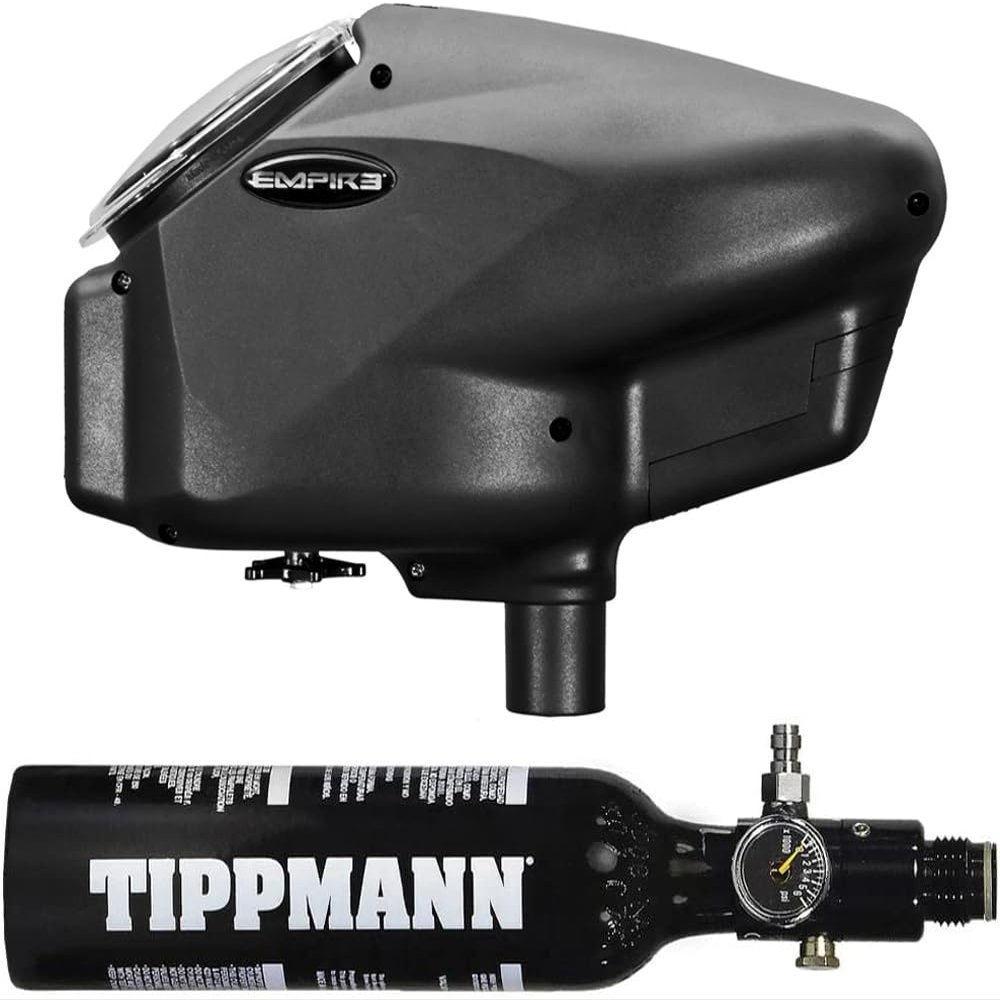 PaintballBodyBags Empire Halo Too Electronic Loader Hopper Matte Grey with Tippmann 13ci HPA Tank
