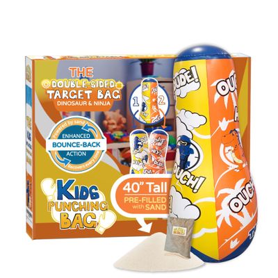 INFLATABLE DUDES Target Bag - Double-Sided - Ninja Dinosaur 40 Inches - Kids Punching Bag | Already Filled with Sand| Bop Bag | Inflatable Bopper | Punching Bag for Kids- (Little Dudes Rex and Nobi)