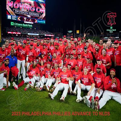 SPORTSPHOTOSUSA 2023 Philadelphia Phillies Celebrate Advancing To NLDS 8x10 Team Photo