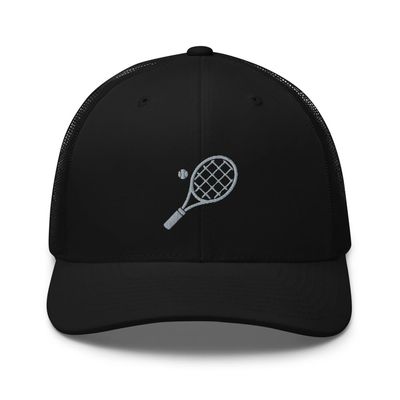 Tennis Trucker hat, Embroidered Unisex Trucker hat, Tennis hat for Adults, Tennis Gifts, Design 1. Black