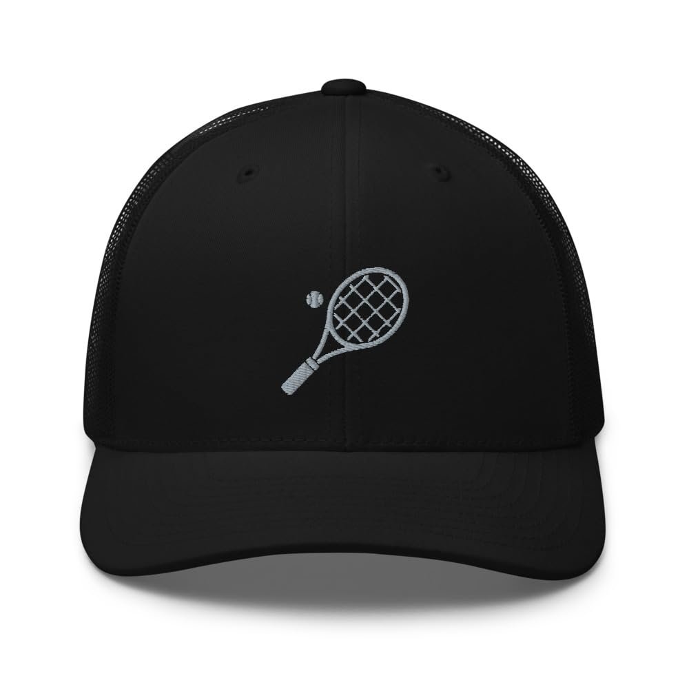 Tennis Trucker hat, Embroidered Unisex Trucker hat, Tennis hat for Adults, Tennis Gifts, Design 1. Black