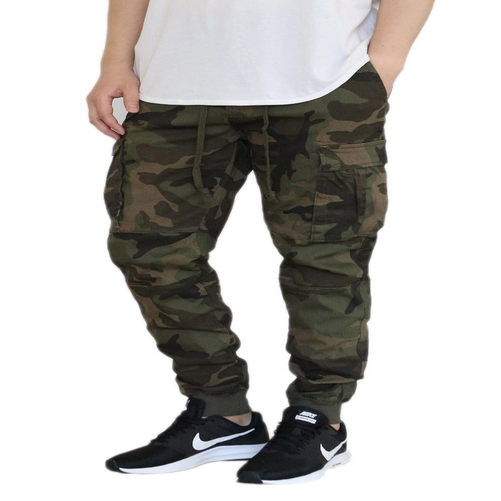 AIRNINE Men's Premium Twill Drop Crotch Jogger Pants S-5XL (Olive Camo Cargo2, 2X-Large)