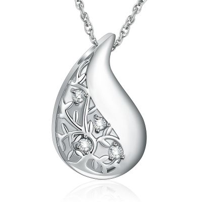 shajwo Tree of Life Urn Necklaces for Ashes for Women Men Teardrop Cremation Jewelry Memorial Human Ashes Pendant,Silver