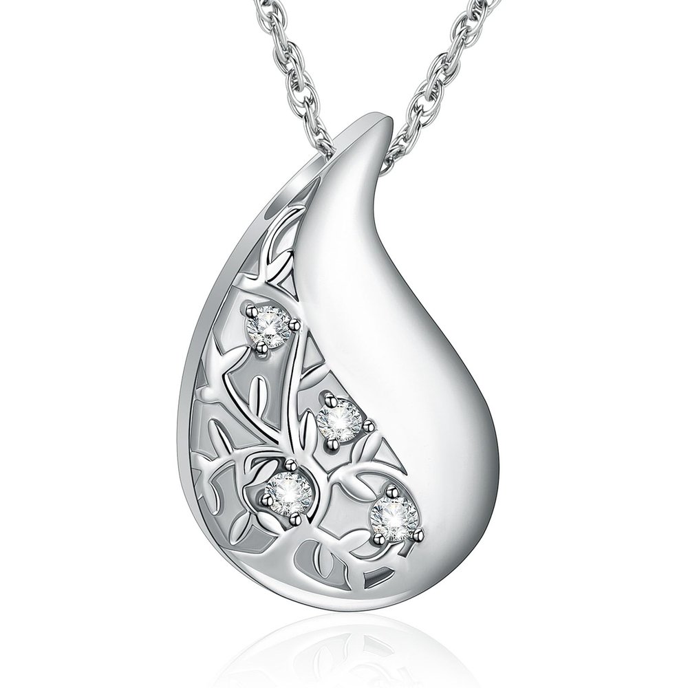 shajwo Tree of Life Urn Necklaces for Ashes for Women Men Teardrop Cremation Jewelry Memorial Human Ashes Pendant,Silver
