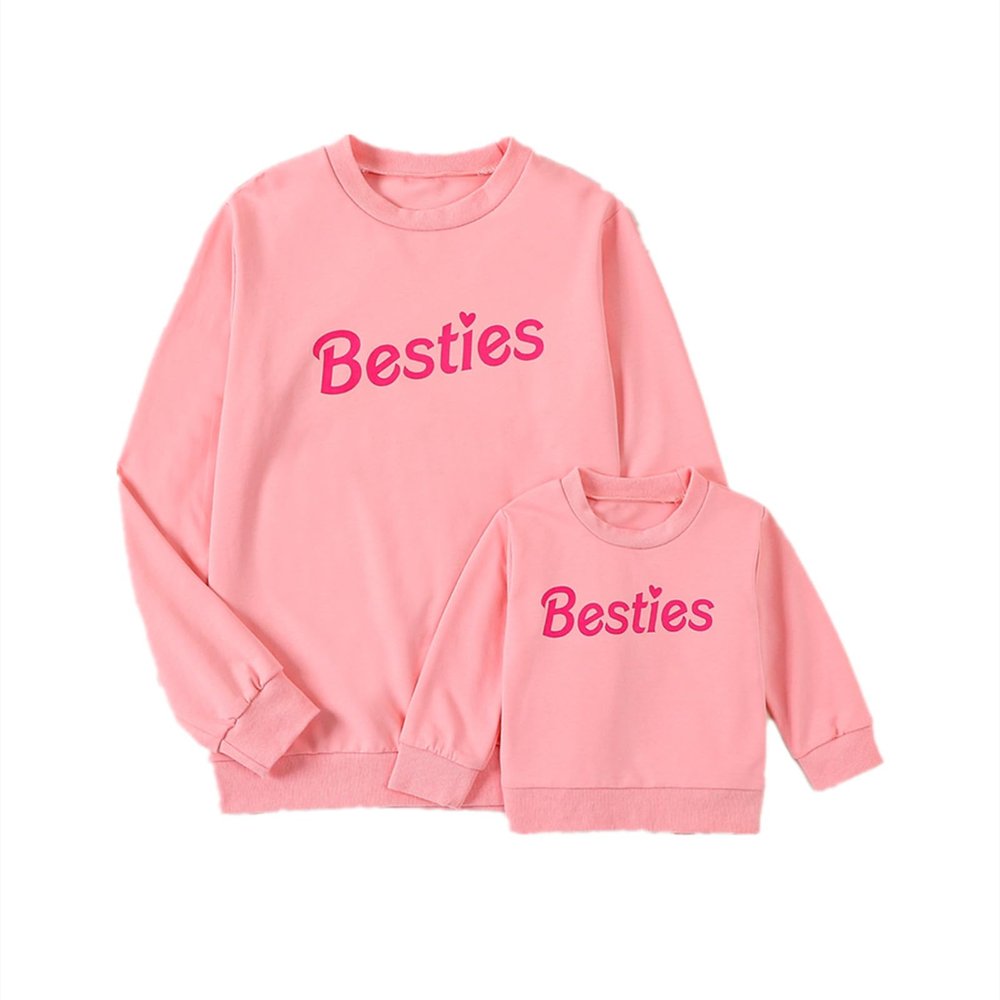 Covvoliy Mommy and Me Letter Print Matching Family Outfits Long Sleeve Crewneck Casual Sweatshirt T-Shirt (Kid, Pink, 12-18 Months)