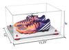 Better Display Cases Clear Acrylic Shoe Pair Display Case for Soccer Cleats Football Cleats with, Red Risers and White Base (A026/V12) view 2