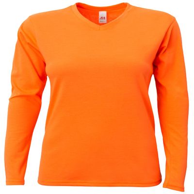A4 Ladies' Long-Sleeve Softek T-Shirt, Safety Orange, XL