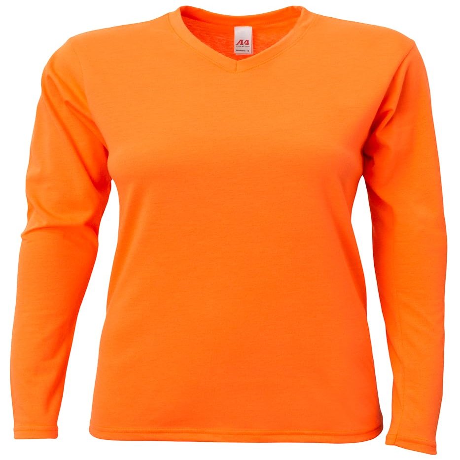 A4 Ladies' Long-Sleeve Softek T-Shirt, Safety Orange, XL