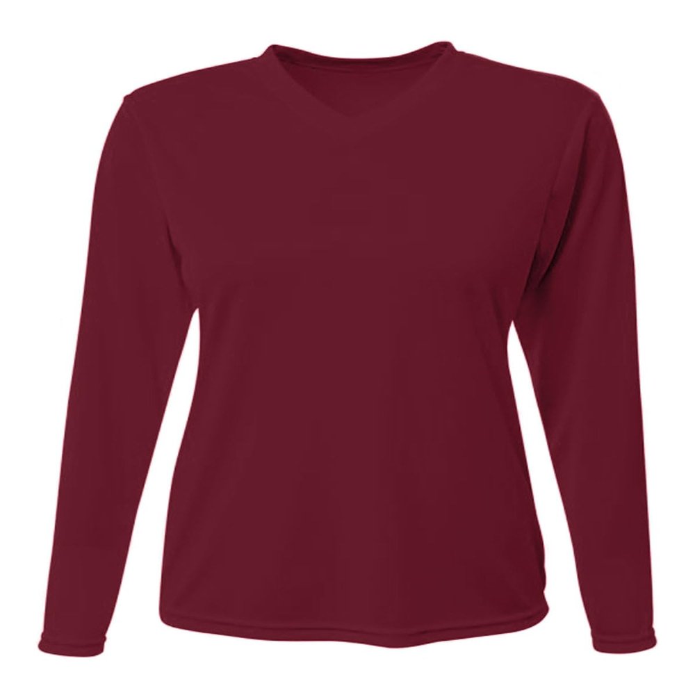 A4 Ladies' Long-Sleeve Sprint T-Shirt, Maroon, S