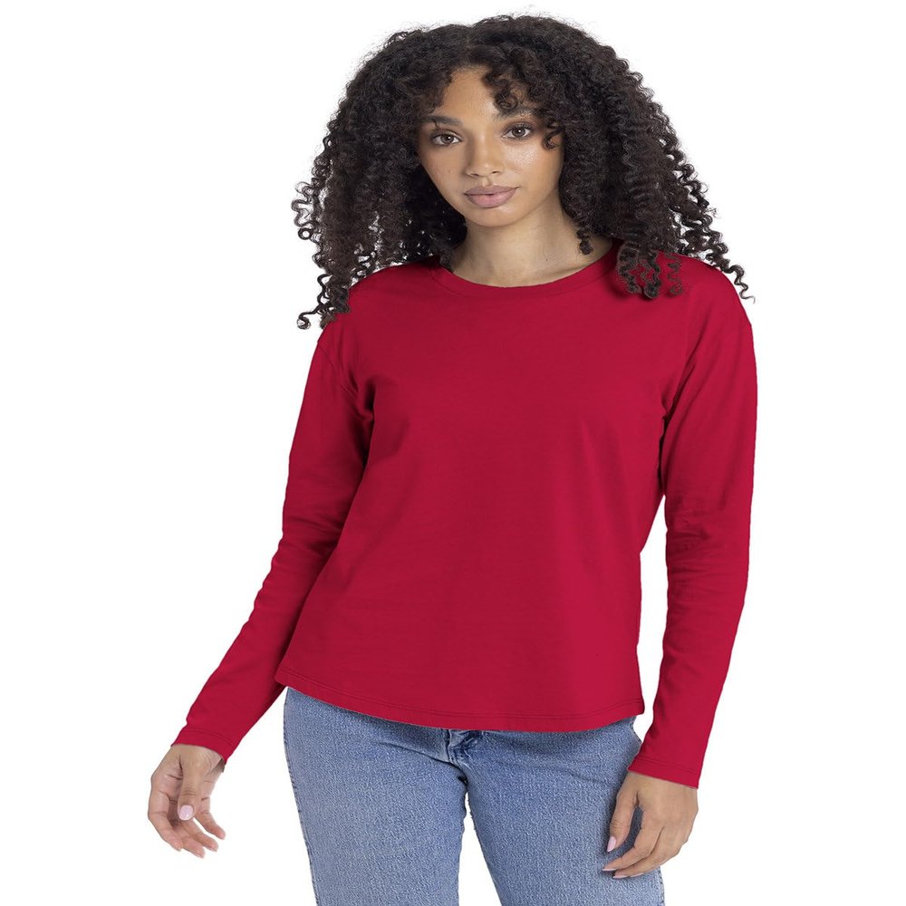 3911 Women's Cotton Relaxed Long Sleeve T-shirt In Red Color