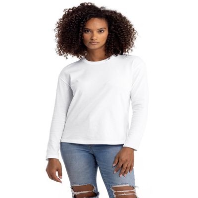 Next Level Apparel Ladies' Relaxed Long Sleeve T-Shirt, White, S