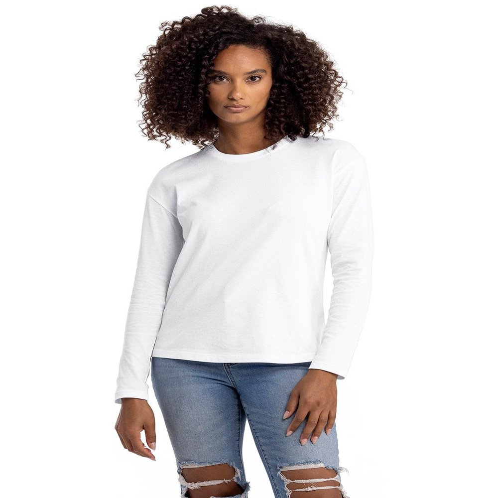 Next Level Apparel Ladies' Relaxed Long Sleeve T-Shirt, White, S