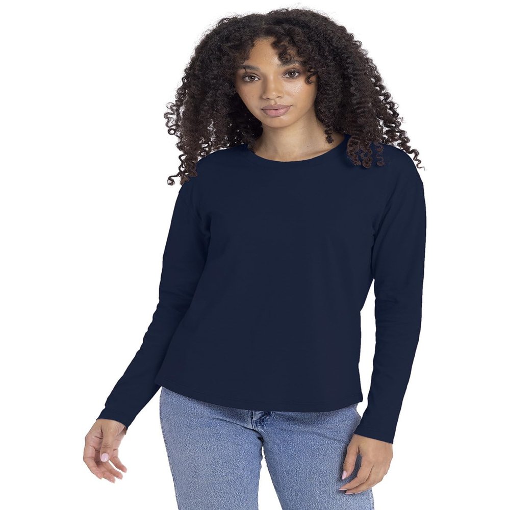Next Level Apparel Ladies' Relaxed Long Sleeve T-Shirt, Midnight Navy, M