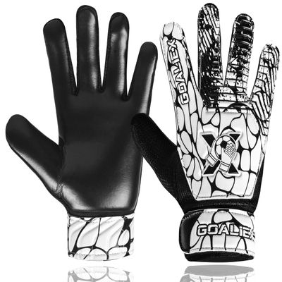Soccer Goalie Gloves, Football Goalkeeper Gloves for Kids Boys Youth Children Double Wrist Along 4mm Super Grip Palm (Black/White, Size 4 Suitable for 6-9 Years)