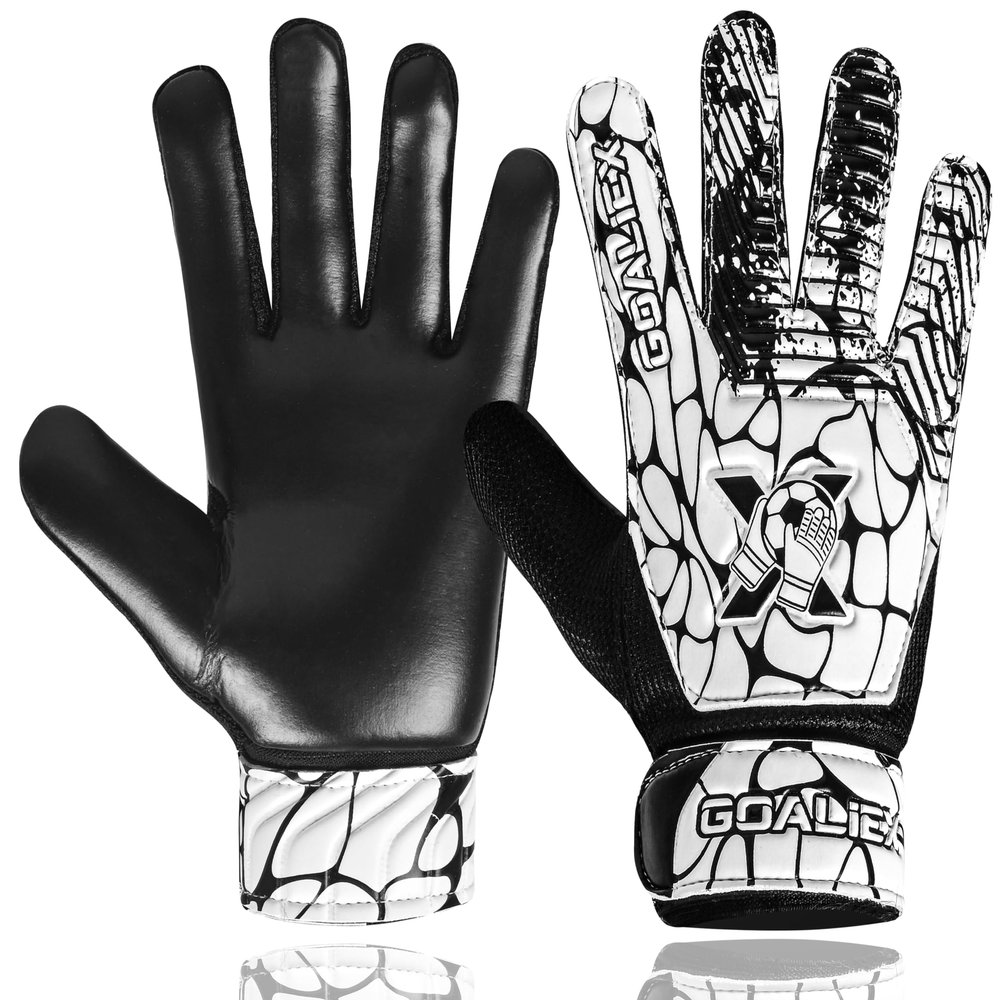 Soccer Goalie Gloves, Football Goalkeeper Gloves for Kids Boys Youth Children Double Wrist Along 4mm Super Grip Palm (Black/White, Size 4 Suitable for 6-9 Years)