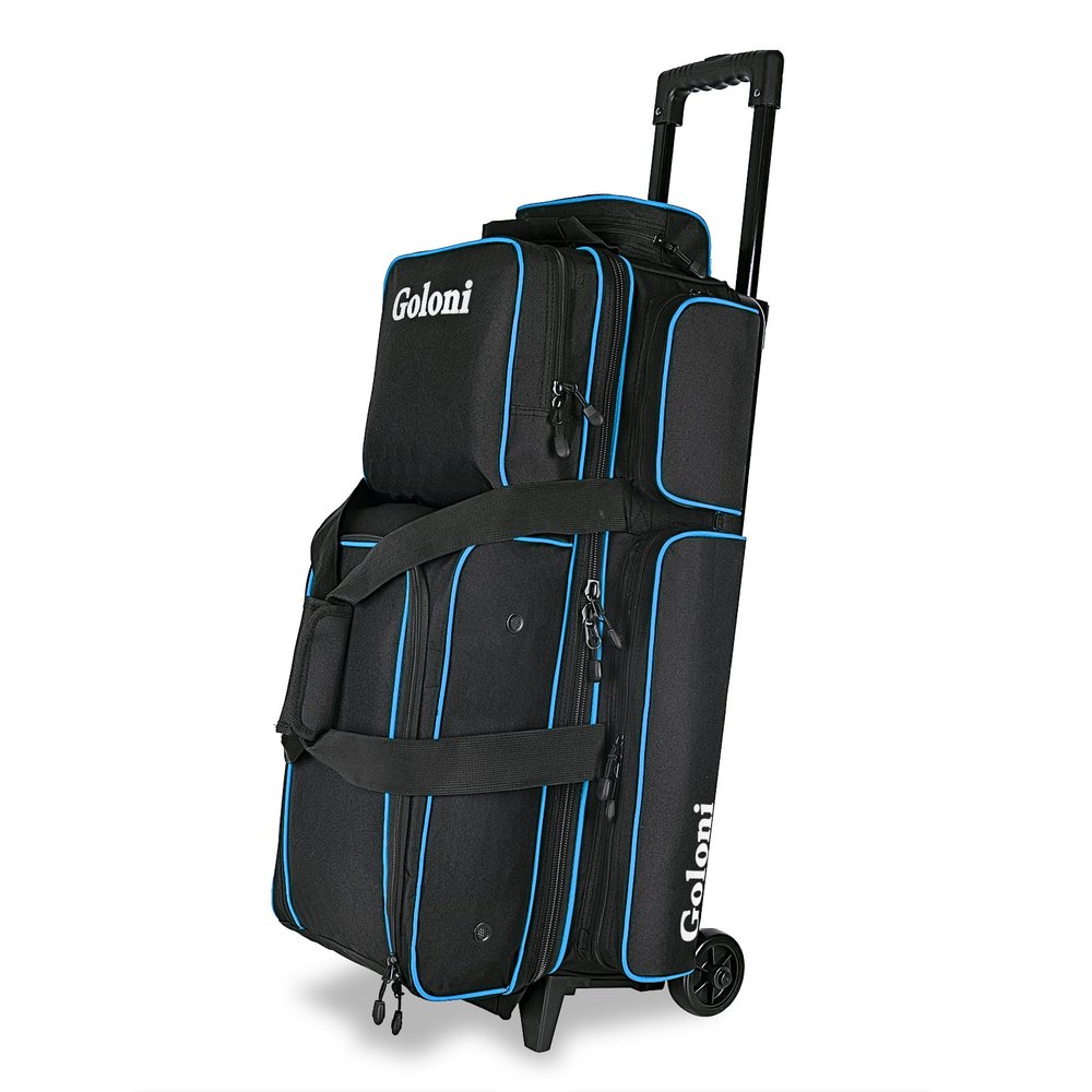 Goloni 3 Ball Bowling Bags with Wheels, Rolling Bowling Bag for 3 Balls & Accessories - Retractable Handle Extends to 38