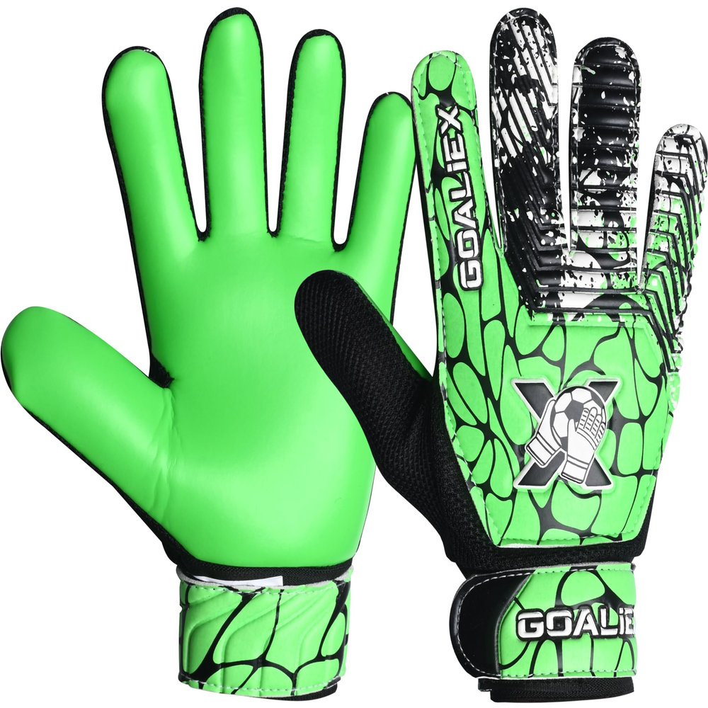 Soccer Goalie Gloves, Football Goalkeeper Gloves for Kids Boys Youth Children Double Wrist Along 4mm Super Grip Palm (Green/Black, Size 7 Suitable for Size S-M Adult)