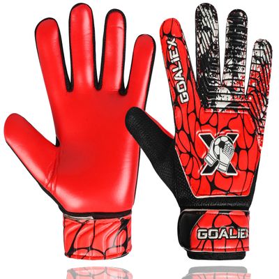 Soccer Goalie Gloves, Football Goalkeeper Gloves for Kids Boys Youth Children Double Wrist Along 4mm Super Grip Palm (Red/Black, Size 5 Suitable for 9-12 Years)
