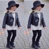 Toddler Baby Boy Girl Motorcycle Faux Leather Jackets Lapel Crop Jacket Puff Sleeve Button Jackets (Pink, 18-24 Months) view 4