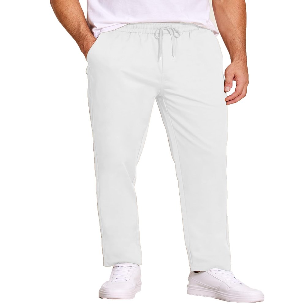 COOFANDY Men's White Pants Casual Flat-Front Expandable Waist Chino Slack Trousers Classic-Fit Fashion Pants