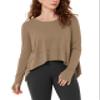 ODODOS Long Sleeve Tee for Women with Thumb Hole Athletic Gym Workout Crop Tops Yoga Shirts, Peanut, X-Small view 1