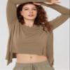 ODODOS Long Sleeve Tee for Women with Thumb Hole Athletic Gym Workout Crop Tops Yoga Shirts, Peanut, X-Small view 4