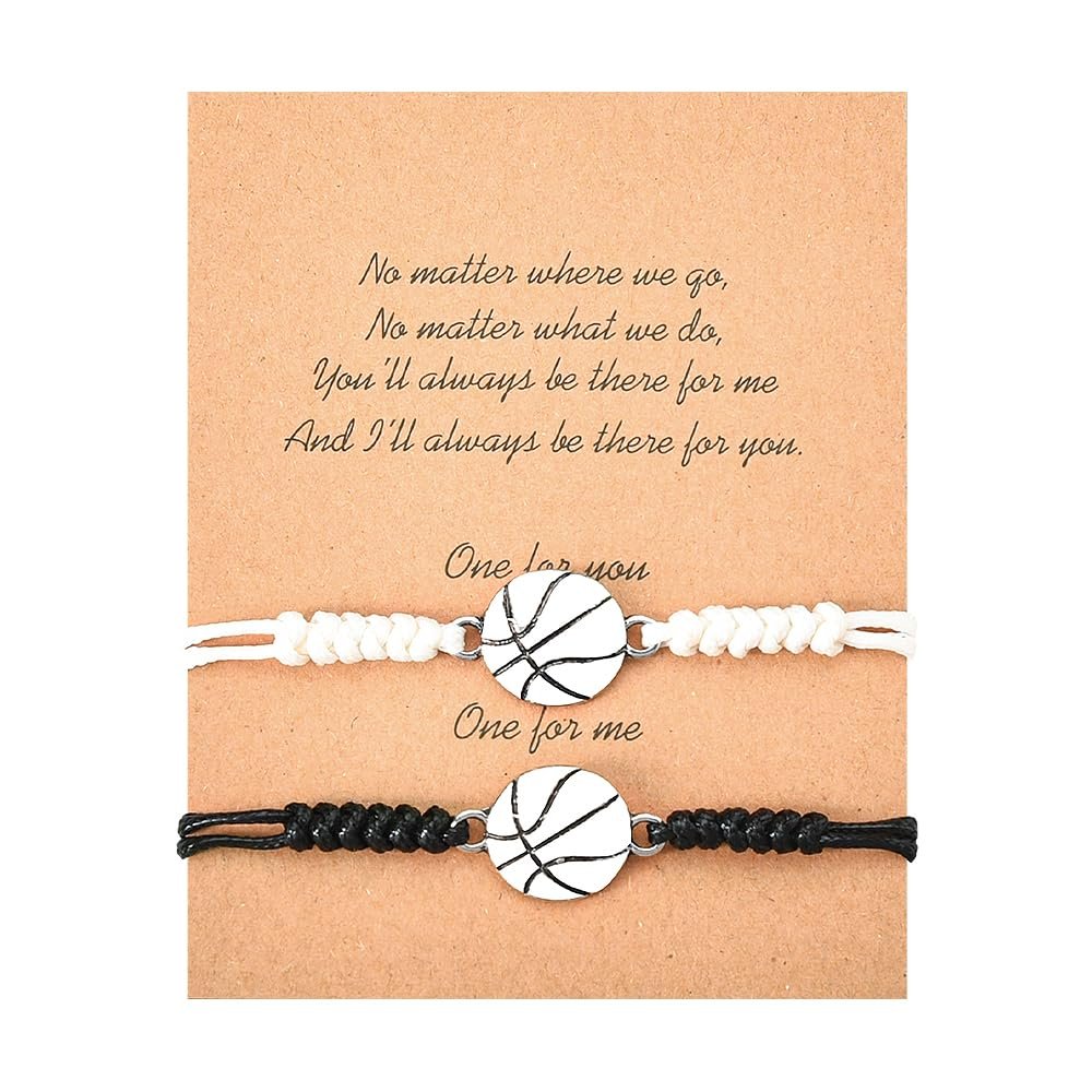 2Pcs Basketball Bracelet for Daughter Son Granddaughter Grandson Friends Couples Christmas Birthday Gifts for Basketball Fans Sports Bracelet for Basket Player Gifts for Boys Girls Women Men Teens