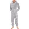 Lmdudan Men's Winter Zipper Hooded Fuzzy Romper Pajamas One Piece Fleece Pajama Jumpsuit Warm Comfy Loungewear with Pockets Gray view 1