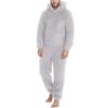 Lmdudan Men's Winter Zipper Hooded Fuzzy Romper Pajamas One Piece Fleece Pajama Jumpsuit Warm Comfy Loungewear with Pockets Gray view 4