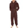 Lmdudan Men's Winter Zipper Hooded Fuzzy Romper Pajamas One Piece Fleece Pajama Jumpsuit Warm Comfy Loungewear with Pockets Brown view 1