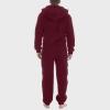 Lmdudan Men's Winter Zipper Hooded Fuzzy Romper Pajamas One Piece Fleece Pajama Jumpsuit Warm Comfy Loungewear with Pockets Wine view 3