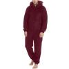 Lmdudan Men's Winter Zipper Hooded Fuzzy Romper Pajamas One Piece Fleece Pajama Jumpsuit Warm Comfy Loungewear with Pockets Wine view 4