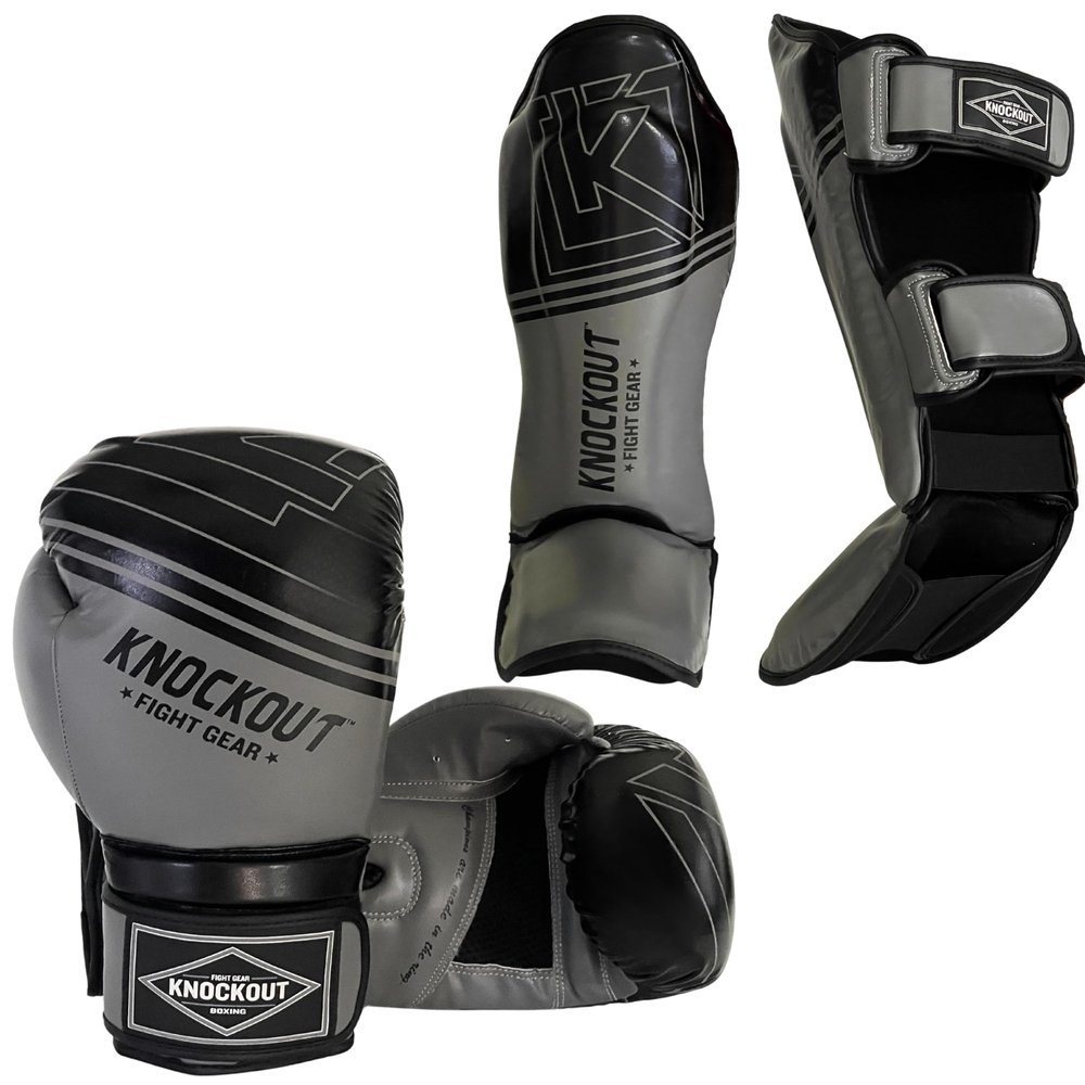 Boxing Gloves & Muay Thai Shin Guards for Men and Women, MMA Kickboxing Shin Pads Set, Adjustable Shin Guards with Instep Protection, Sparring & Martial Arts Training Gear