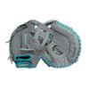 Wilson 2024 A500 Siren 32 Youth Fastpitch Softball Catchers Mitt - Right Hand Throw, Grey/Teal/White view 1